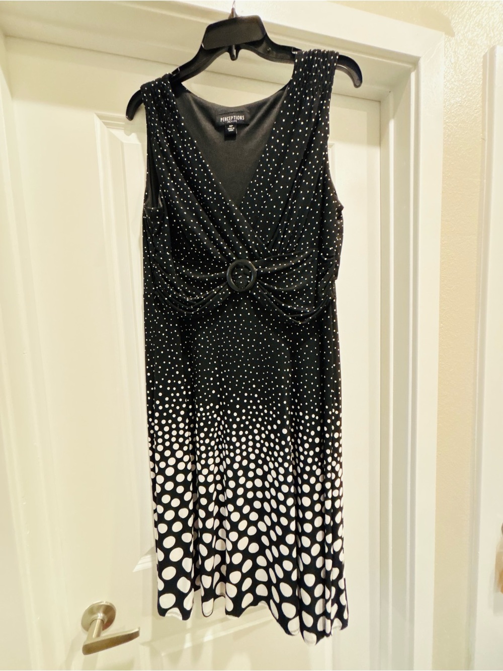 Perceptions Black and White Polka Dot V-Neck Midi Dress